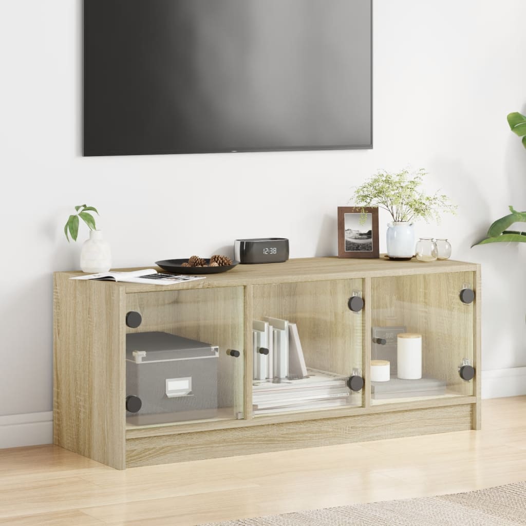 vidaXL Szafka TV ze szklanymi drzwiami, dąb sonoma, 102x37x42 cm