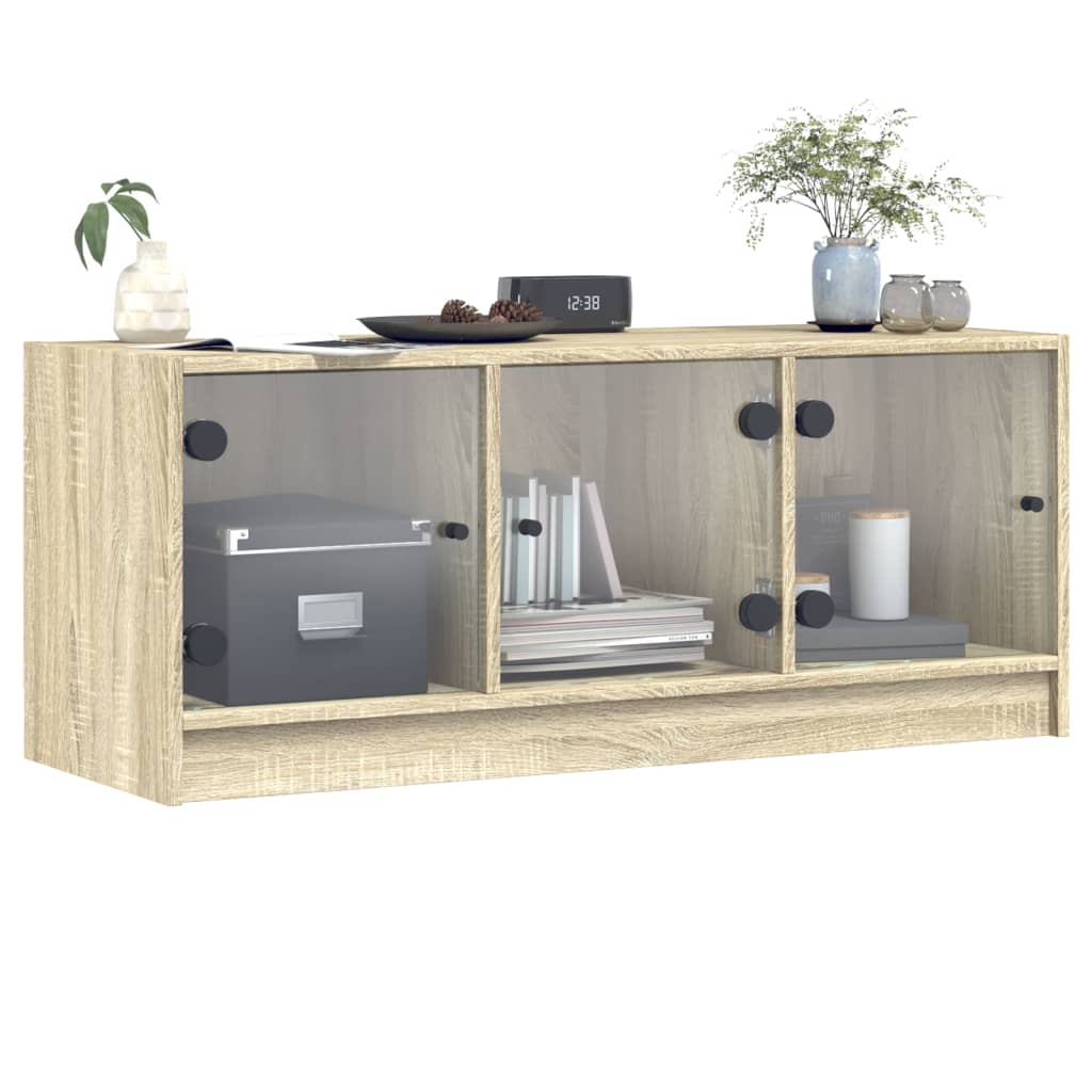 vidaXL Szafka TV ze szklanymi drzwiami, dąb sonoma, 102x37x42 cm