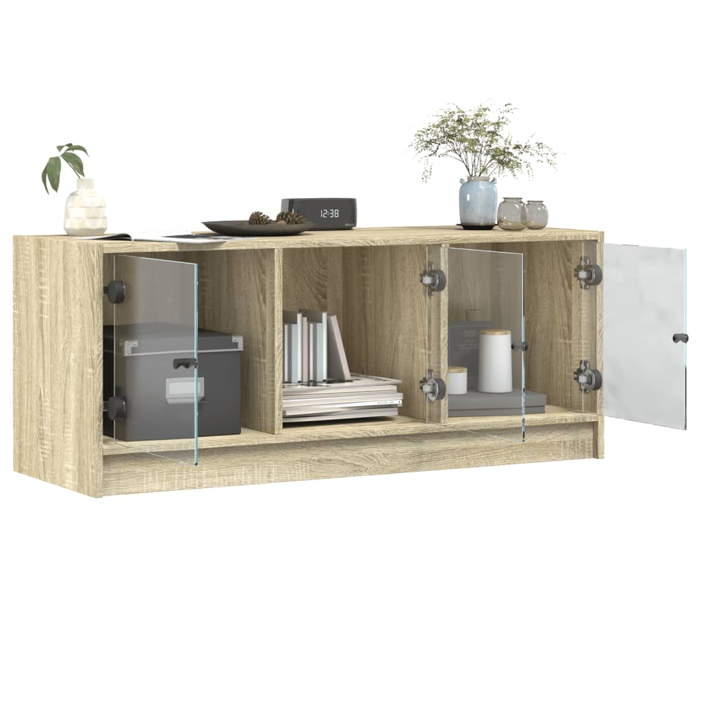vidaXL Szafka TV ze szklanymi drzwiami, dąb sonoma, 102x37x42 cm