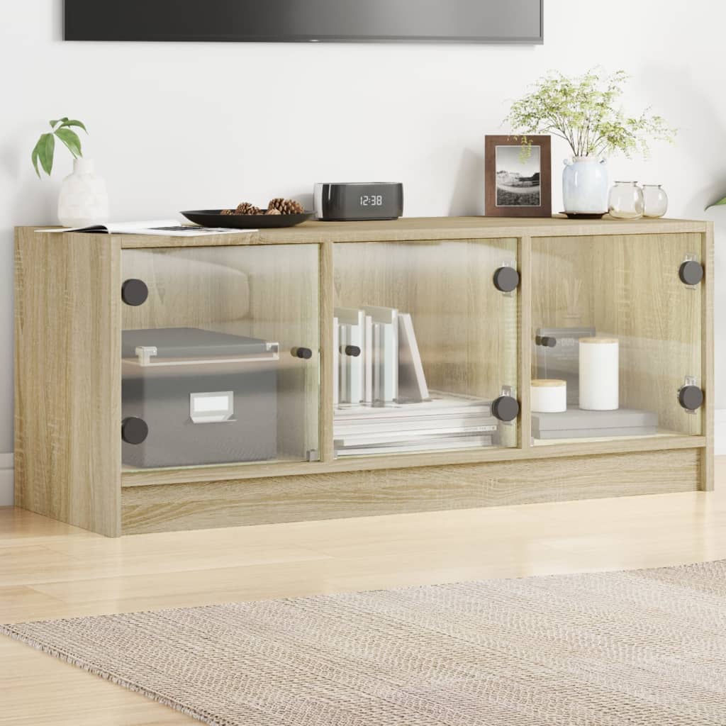 vidaXL Szafka TV ze szklanymi drzwiami, dąb sonoma, 102x37x42 cm