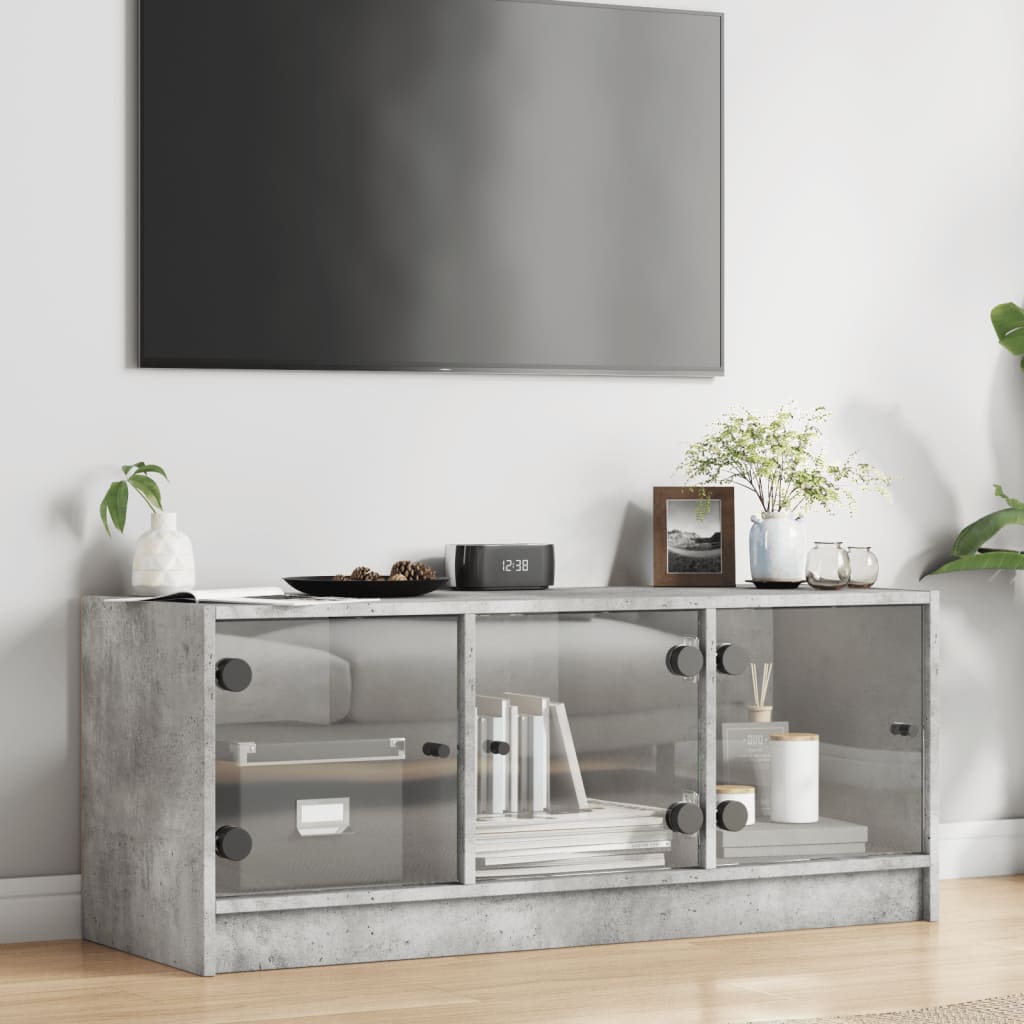 vidaXL Szafka TV ze szklanymi drzwiami, szarość betonu, 102x37x42 cm