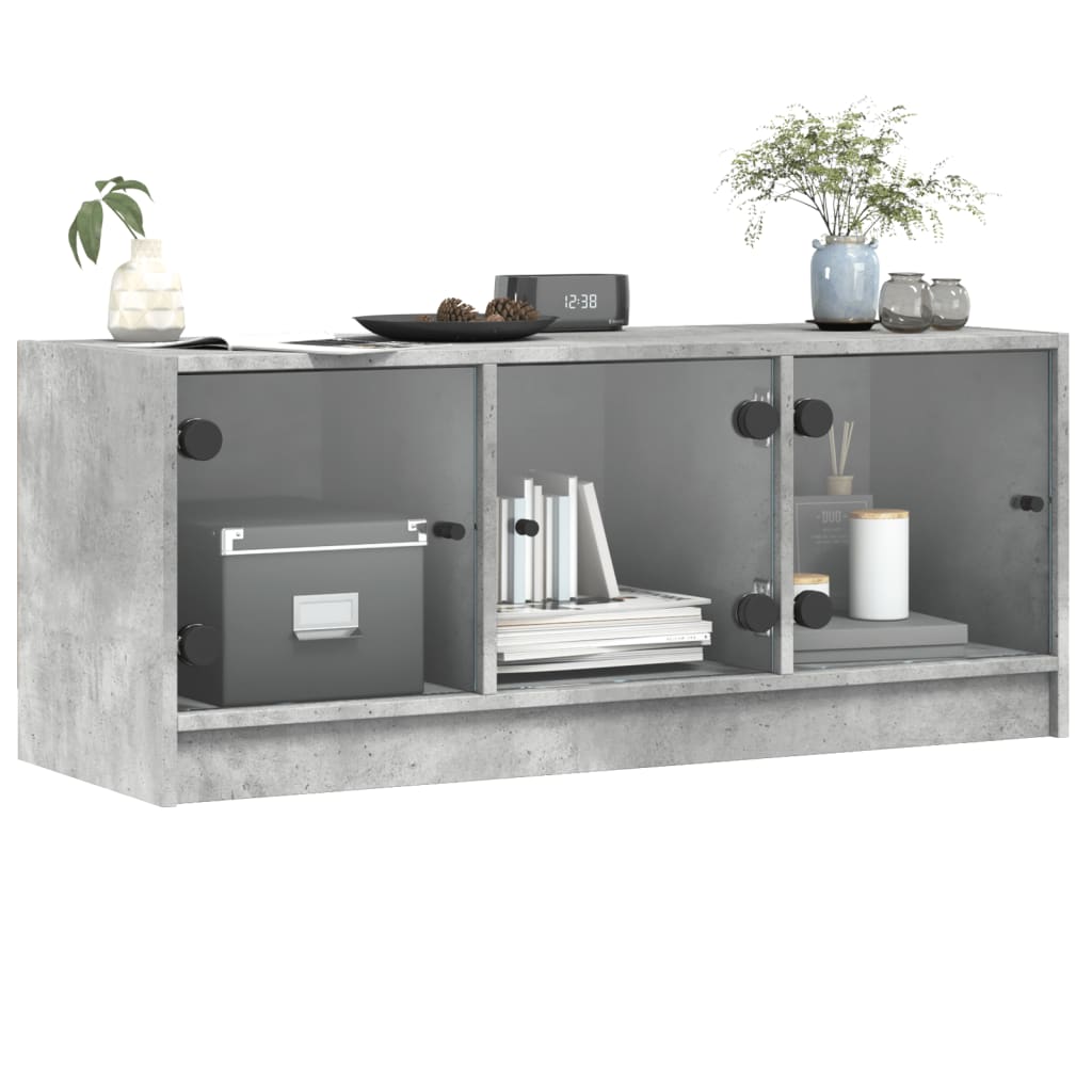 vidaXL Szafka TV ze szklanymi drzwiami, szarość betonu, 102x37x42 cm