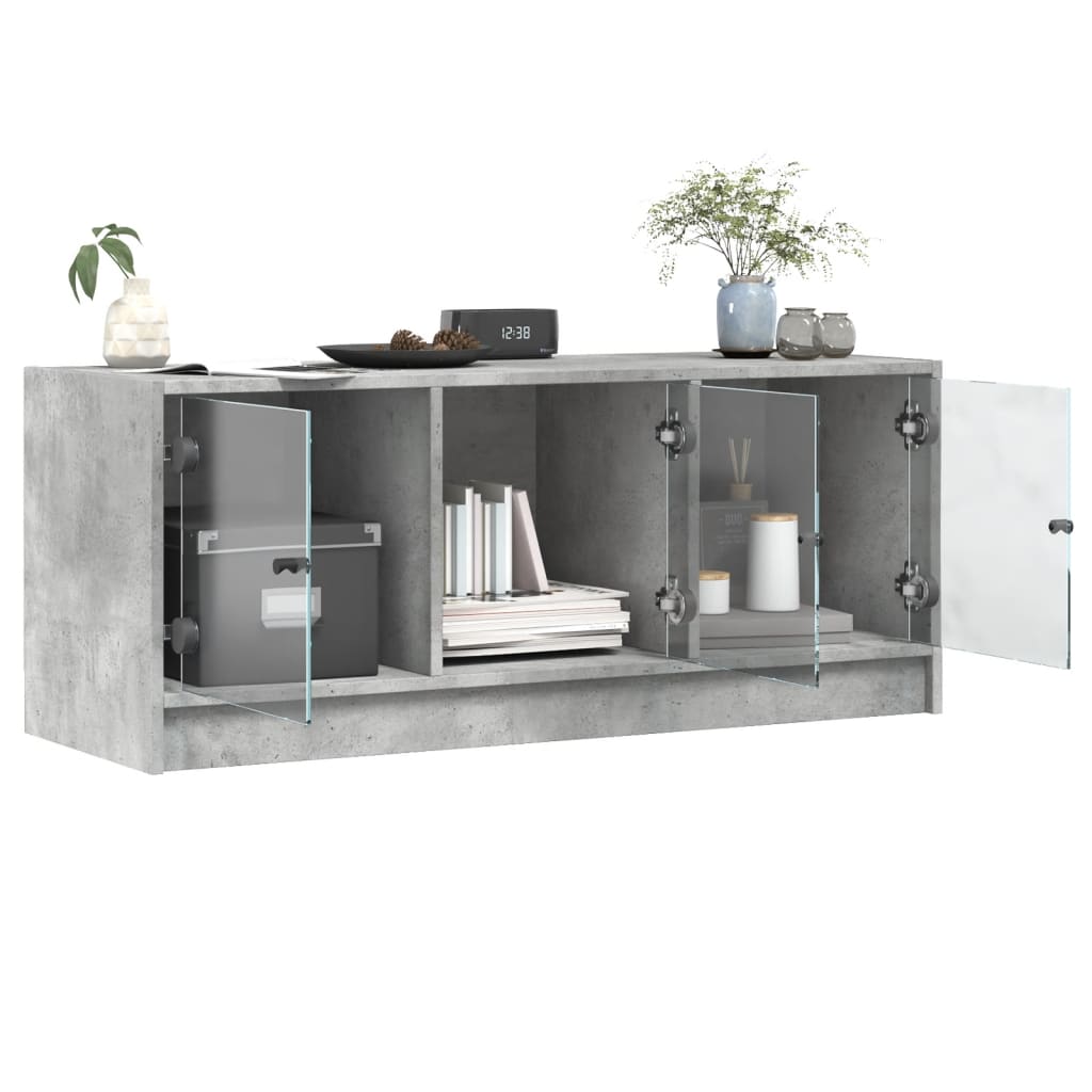 vidaXL Szafka TV ze szklanymi drzwiami, szarość betonu, 102x37x42 cm