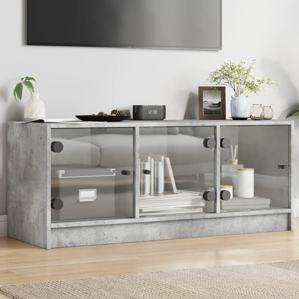 vidaXL Szafka TV ze szklanymi drzwiami, szarość betonu, 102x37x42 cm