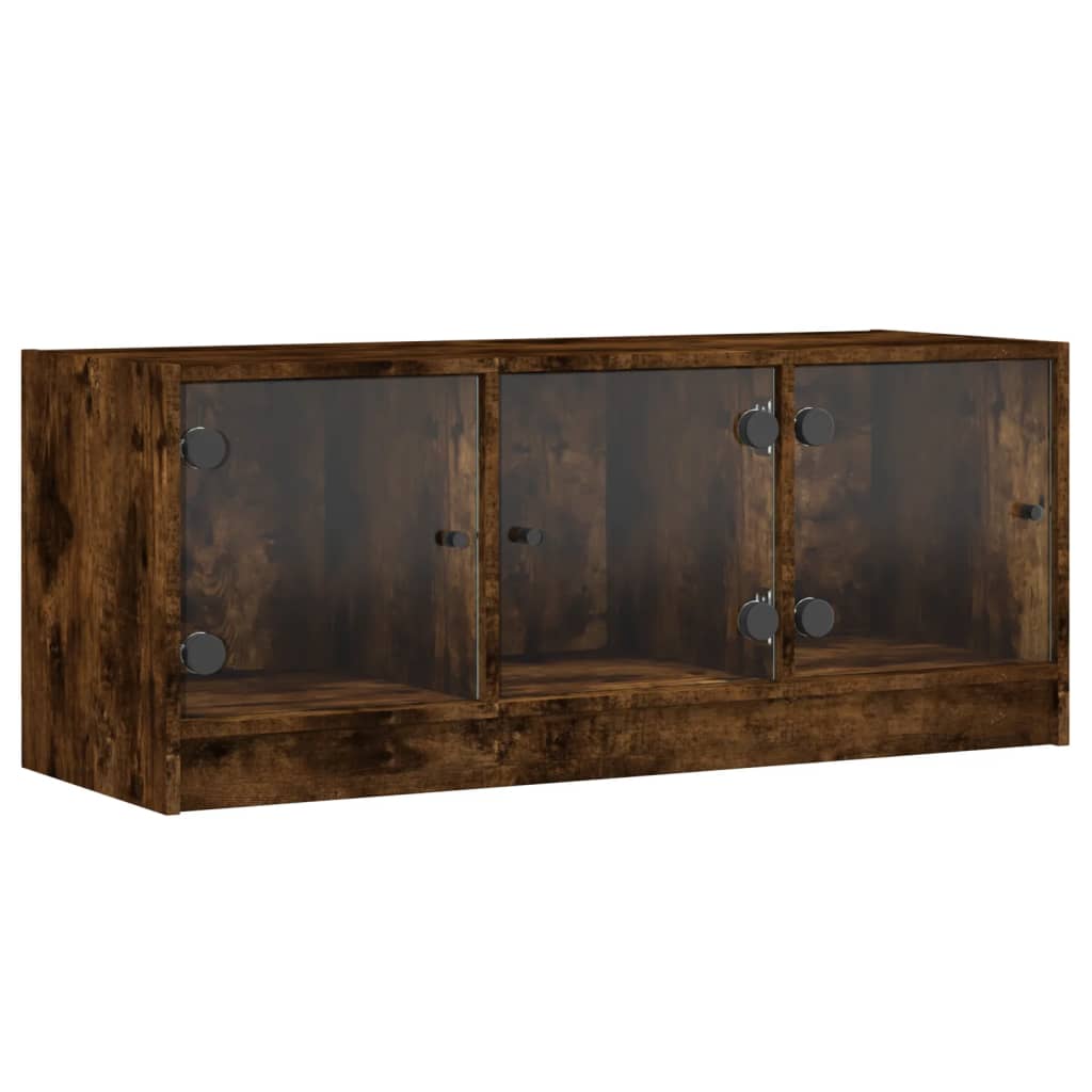 vidaXL Szafka TV ze szklanymi drzwiami, przydymiony dąb, 102x37x42 cm