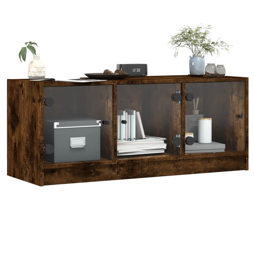 vidaXL Szafka TV ze szklanymi drzwiami, przydymiony dąb, 102x37x42 cm