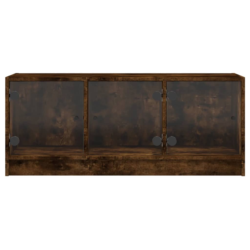vidaXL Szafka TV ze szklanymi drzwiami, przydymiony dąb, 102x37x42 cm