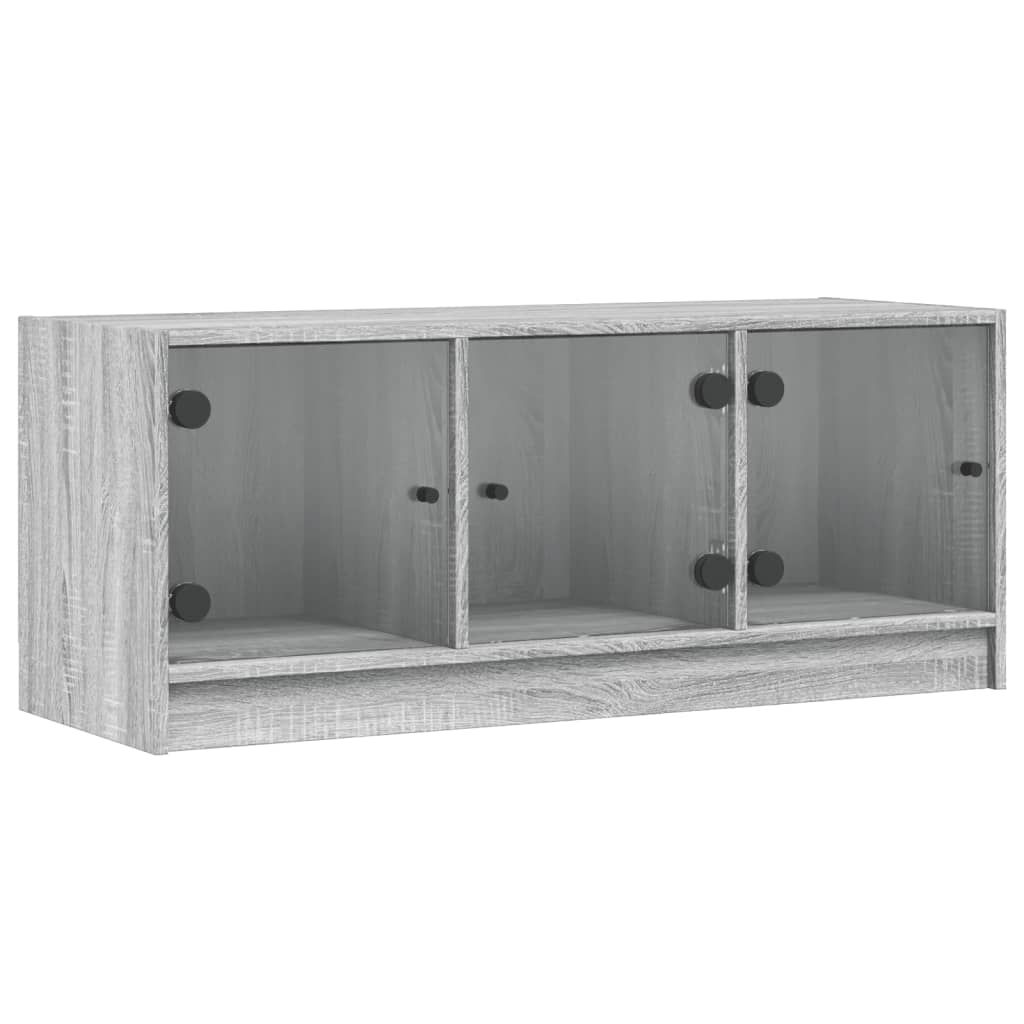 vidaXL Szafka TV ze szklanymi drzwiami, szary dąb sonoma, 102x37x42 cm