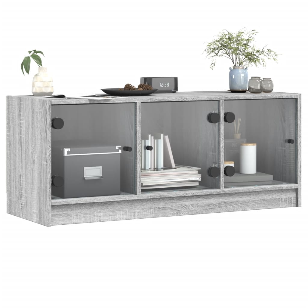 vidaXL Szafka TV ze szklanymi drzwiami, szary dąb sonoma, 102x37x42 cm