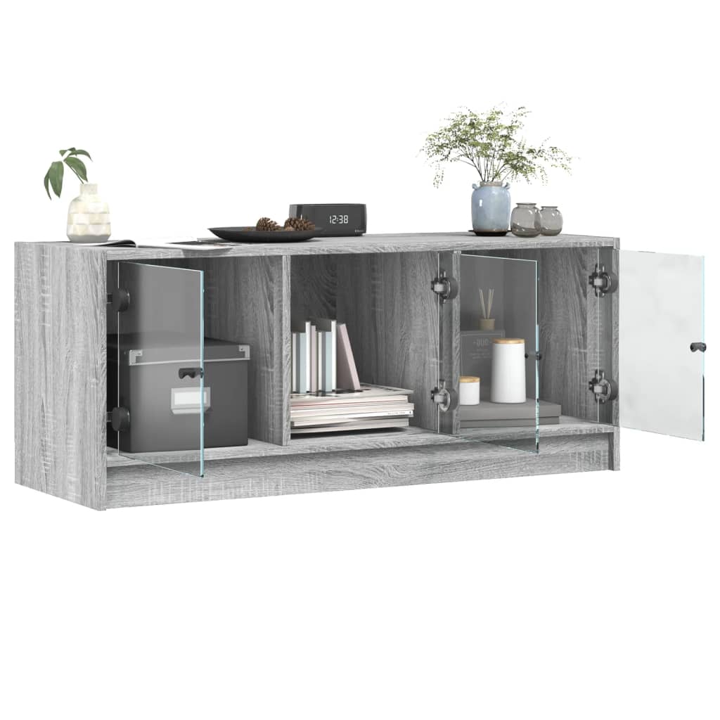 vidaXL Szafka TV ze szklanymi drzwiami, szary dąb sonoma, 102x37x42 cm