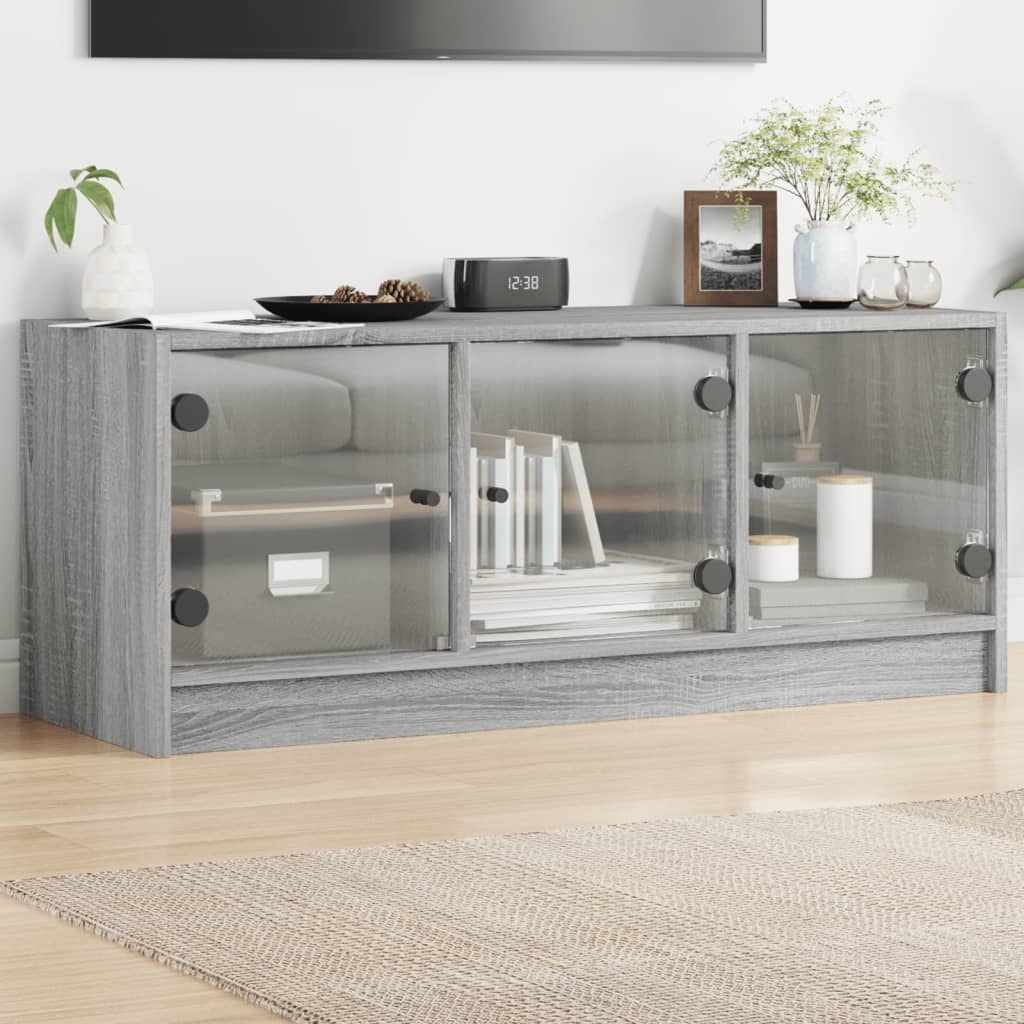 vidaXL Szafka TV ze szklanymi drzwiami, szary dąb sonoma, 102x37x42 cm