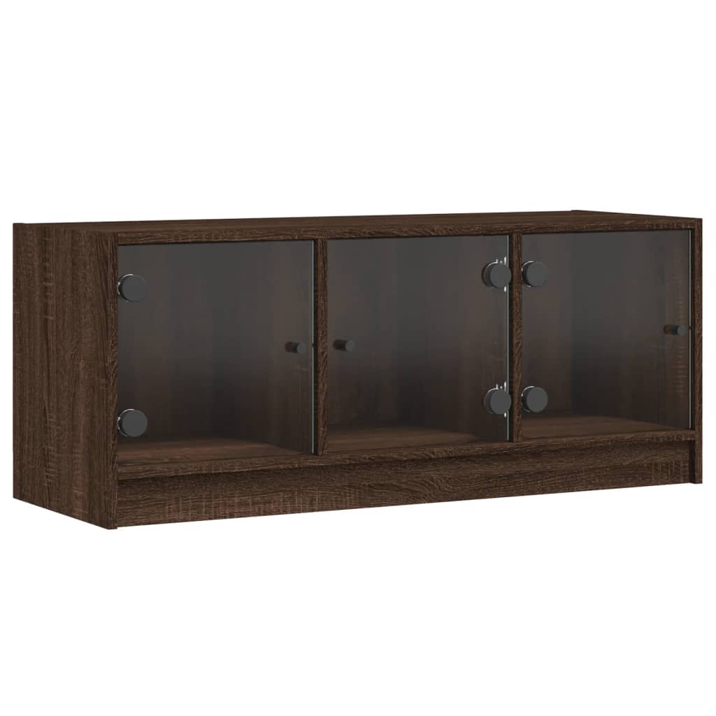 vidaXL Szafka TV ze szklanymi drzwiami, brązowy dąb, 102x37x42 cm