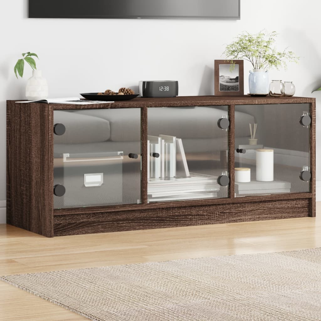 vidaXL Szafka TV ze szklanymi drzwiami, brązowy dąb, 102x37x42 cm