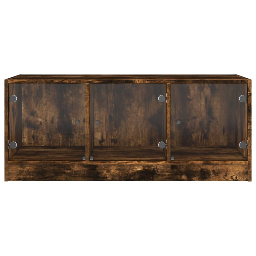 vidaXL Stolik kawowy, szklane drzwiczki, przydymiony dąb, 102x50x42 cm