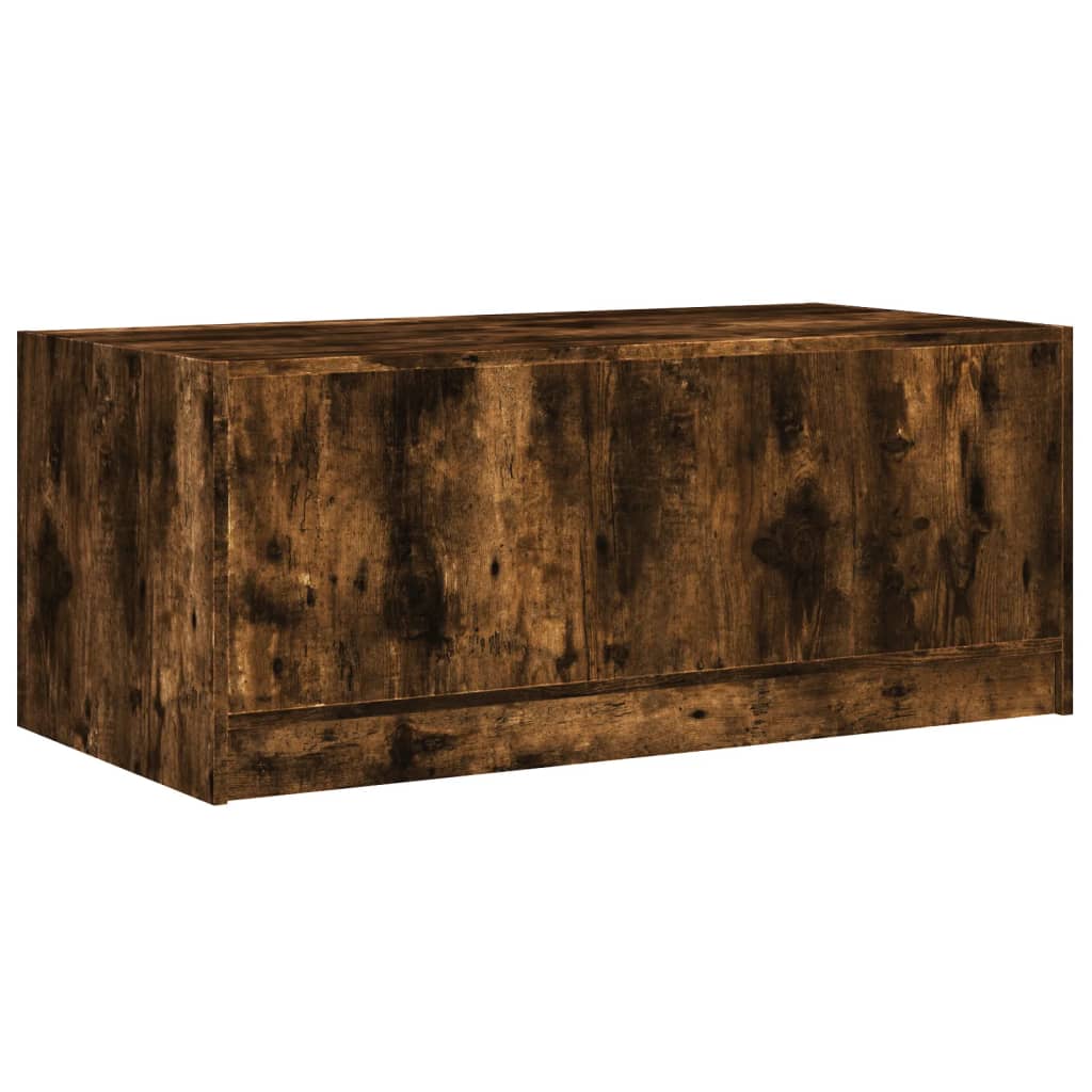vidaXL Stolik kawowy, szklane drzwiczki, przydymiony dąb, 102x50x42 cm
