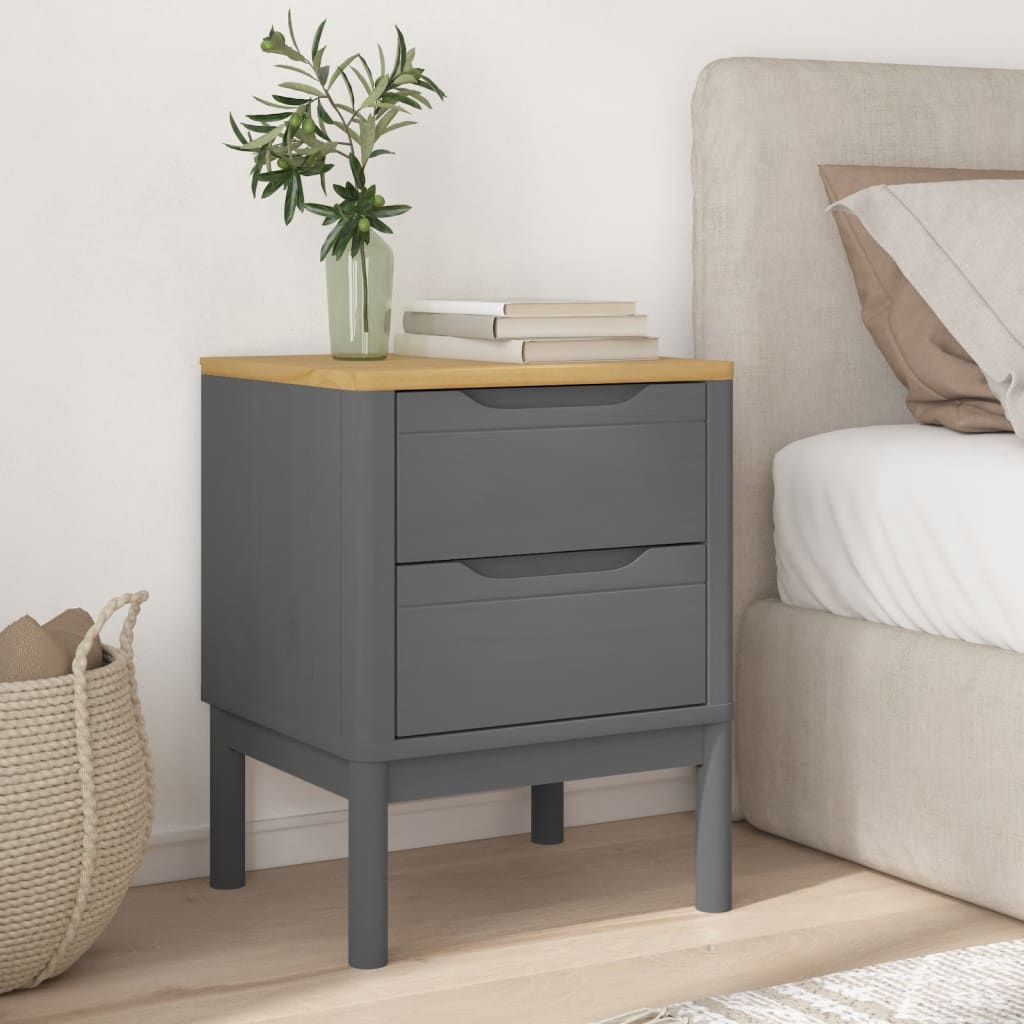 vidaXL Szafka nocna FLORO, szara, 45x39x57 cm, lite drewno sosnowe