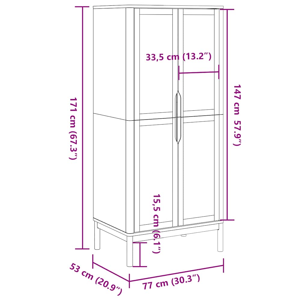 vidaXL Szafa FLORO, woskowy brąz, 77x53x171 cm, lite drewno sosnowe