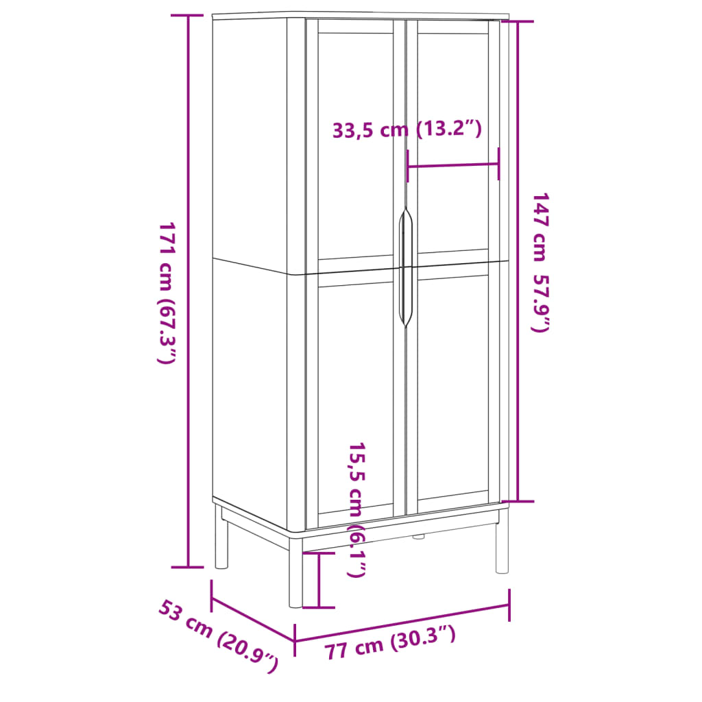 vidaXL Szafa FLORO, biała, 77x53x171 cm, lite drewno sosnowe