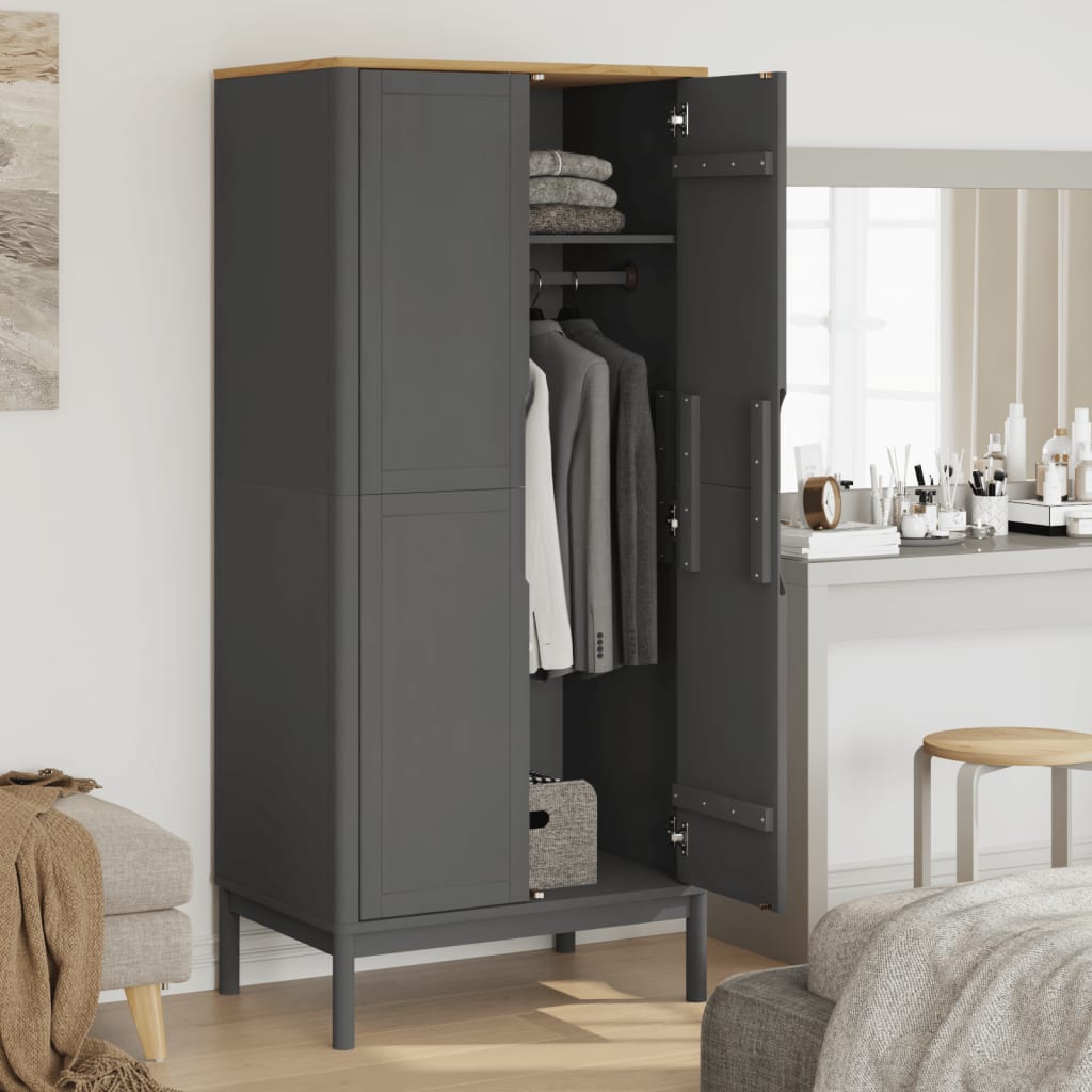 vidaXL Szafa FLORO, szara, 77x53x171 cm, lite drewno sosnowe