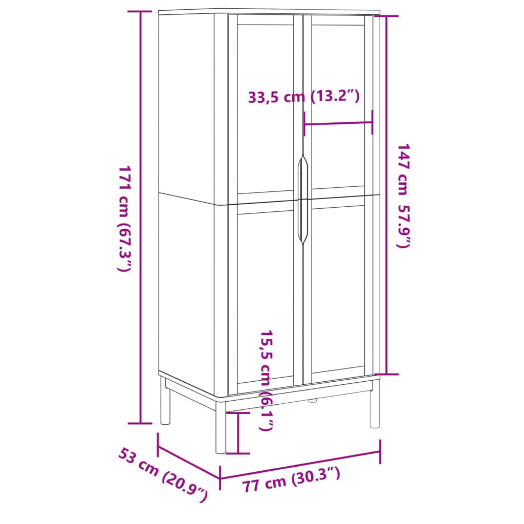 vidaXL Szafa FLORO, szara, 77x53x171 cm, lite drewno sosnowe