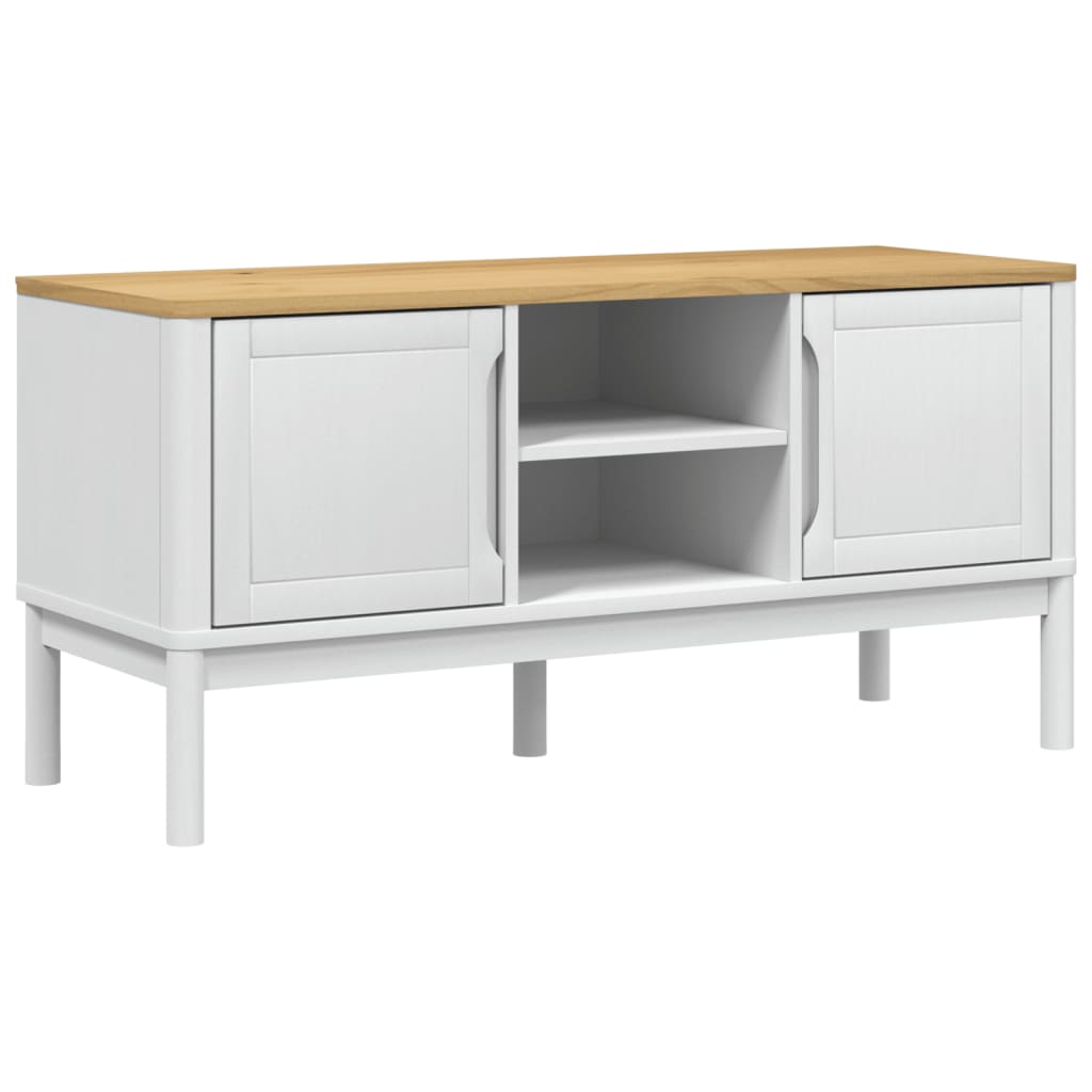 vidaXL Szafka RTV FLORO, biała, 114x43x55 cm, lite drewno sosnowe