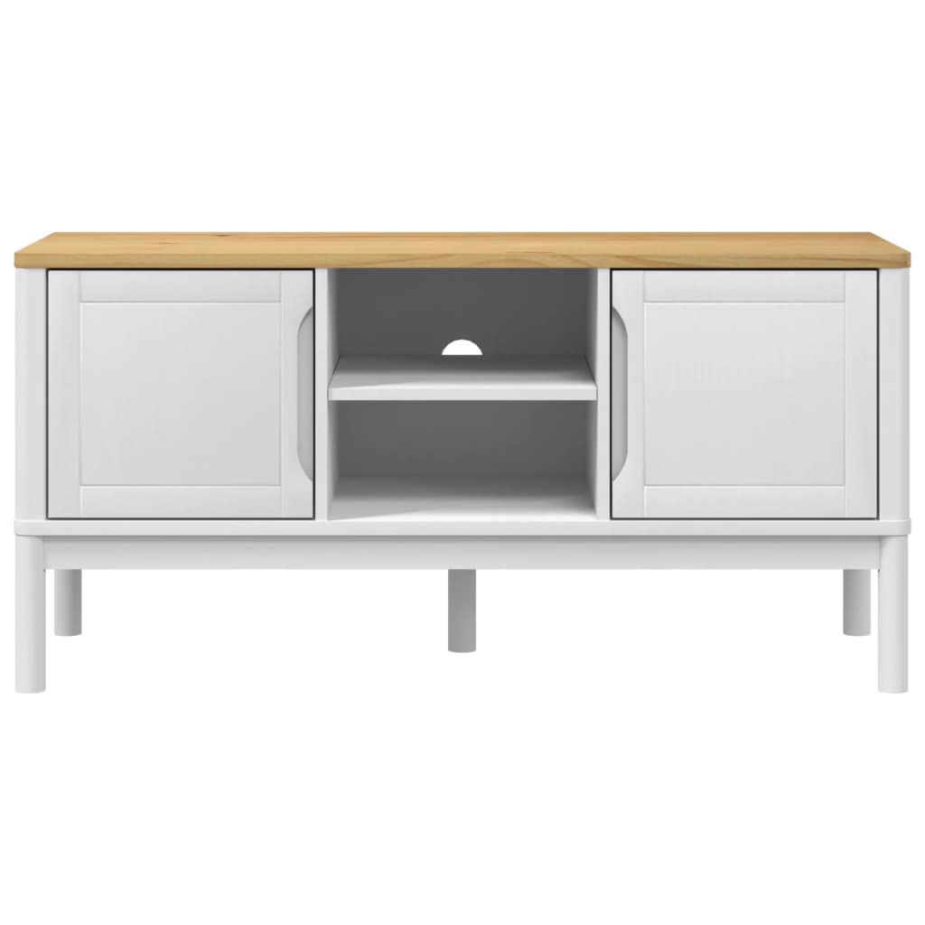 vidaXL Szafka RTV FLORO, biała, 114x43x55 cm, lite drewno sosnowe