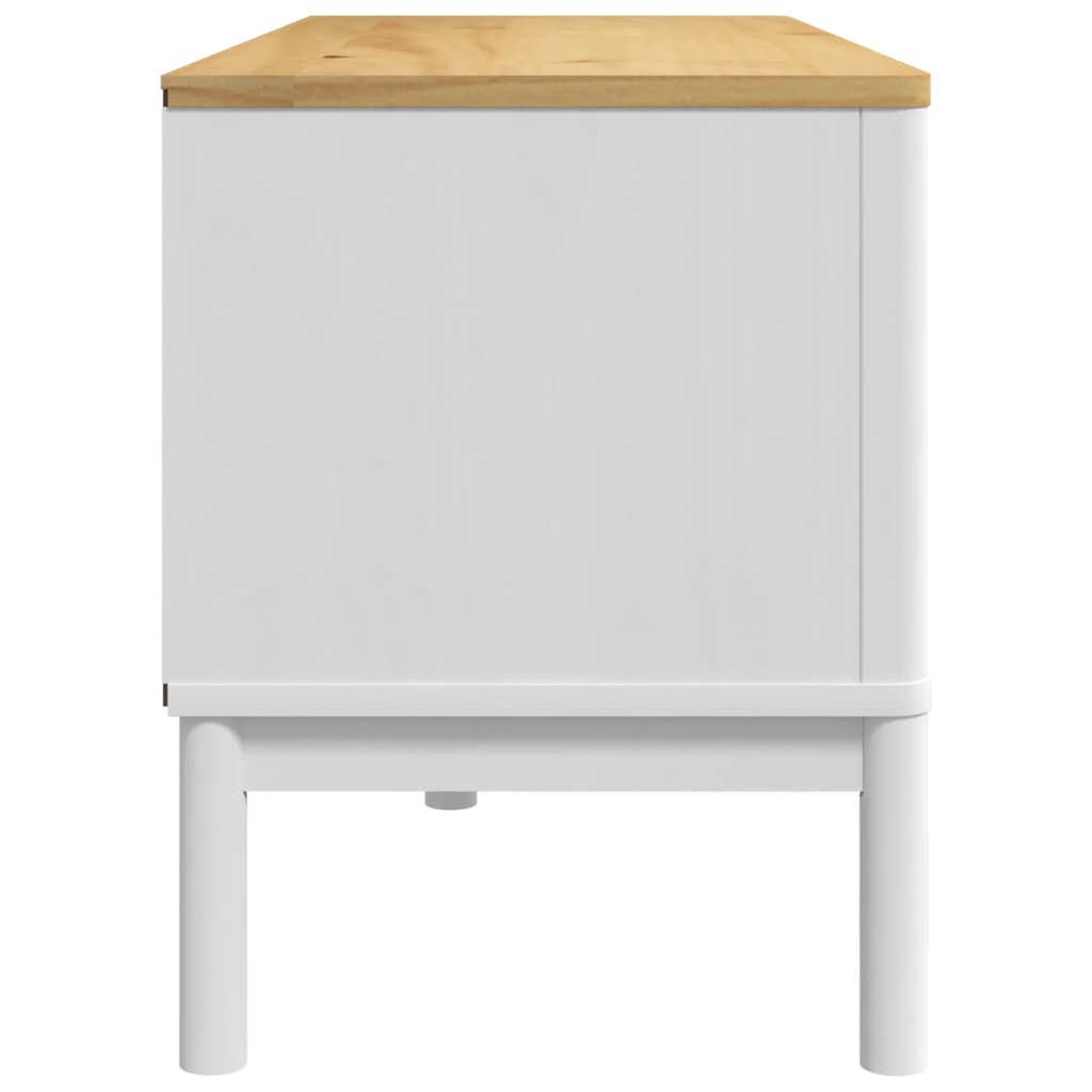 vidaXL Szafka RTV FLORO, biała, 114x43x55 cm, lite drewno sosnowe