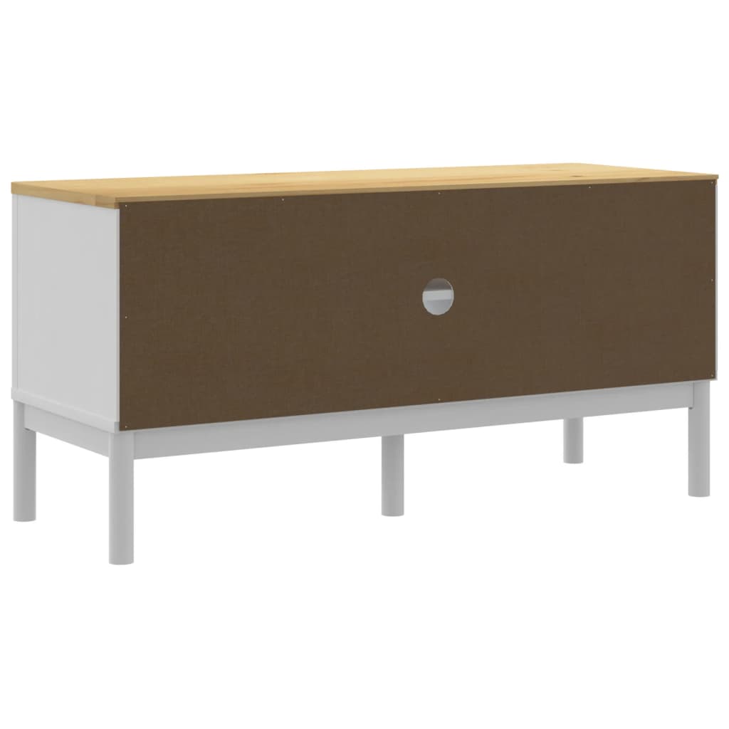 vidaXL Szafka RTV FLORO, biała, 114x43x55 cm, lite drewno sosnowe