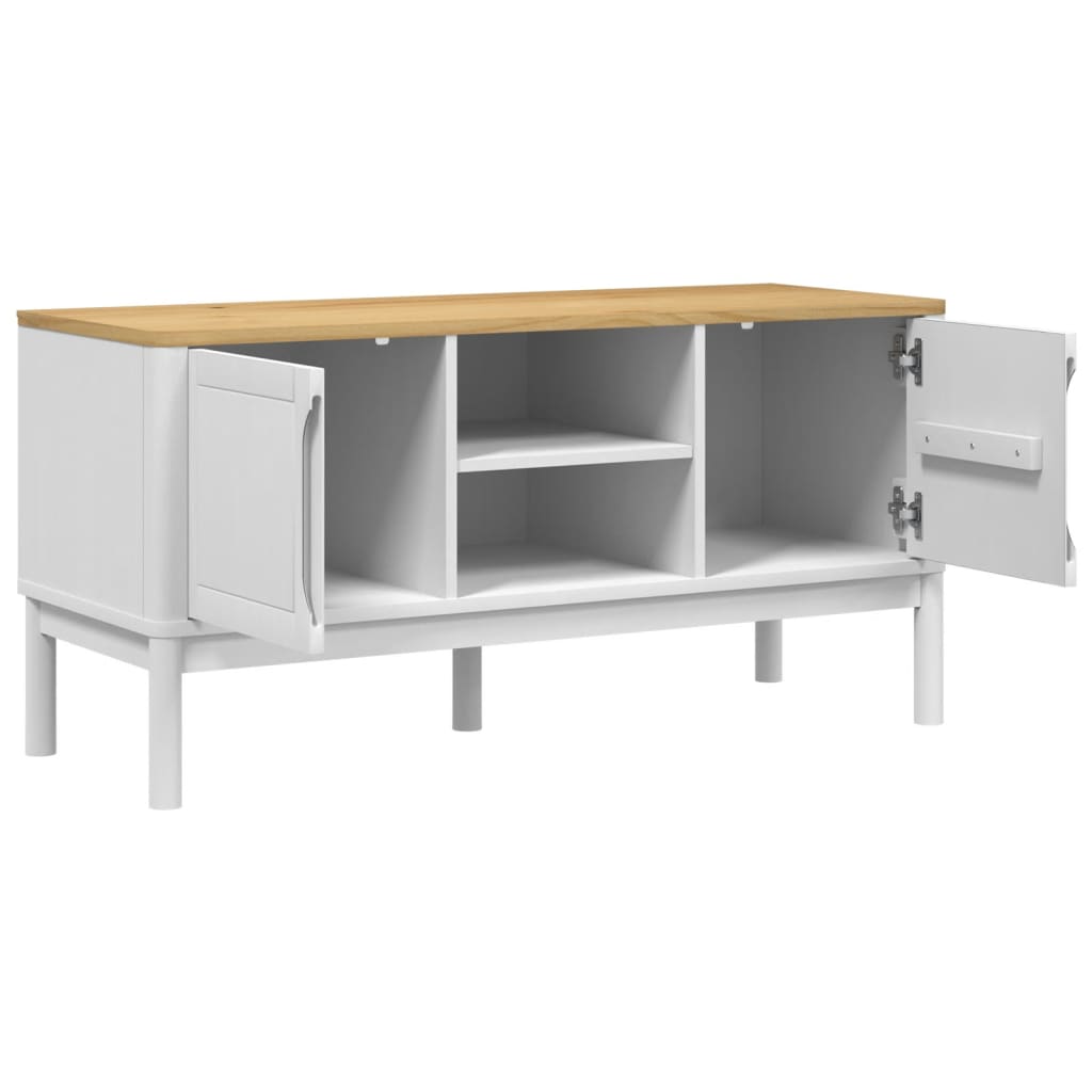 vidaXL Szafka RTV FLORO, biała, 114x43x55 cm, lite drewno sosnowe