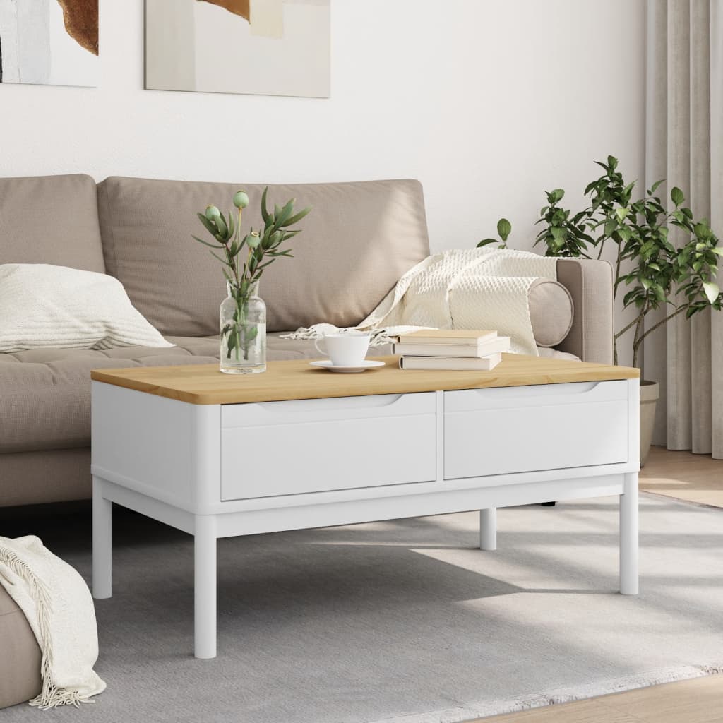 vidaXL Stolik kawowy FLORO, biały, 99x55,5x45 cm, lite drewno sosnowe