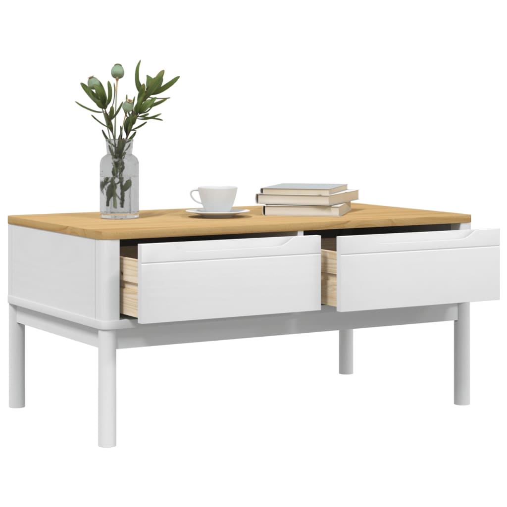 vidaXL Stolik kawowy FLORO, biały, 99x55,5x45 cm, lite drewno sosnowe