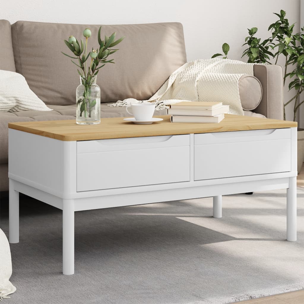 vidaXL Stolik kawowy FLORO, biały, 99x55,5x45 cm, lite drewno sosnowe