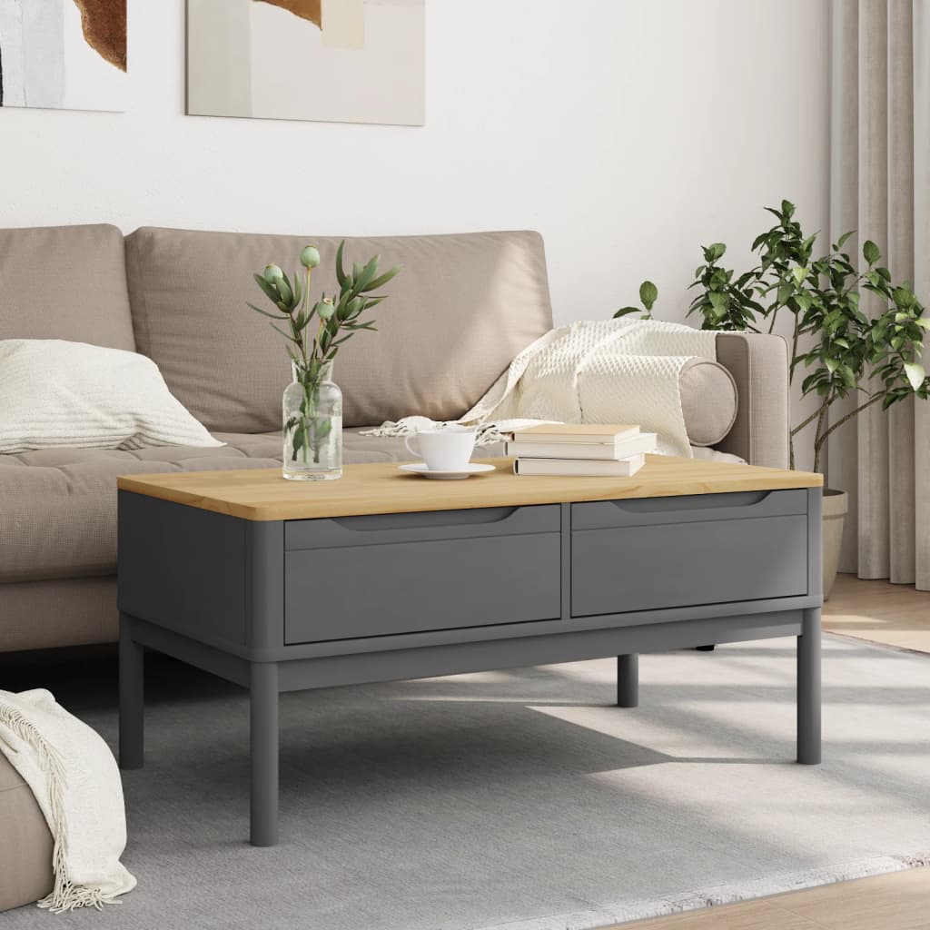 vidaXL Stolik kawowy FLORO, szary, 99x55,5x45 cm, lite drewno sosnowe