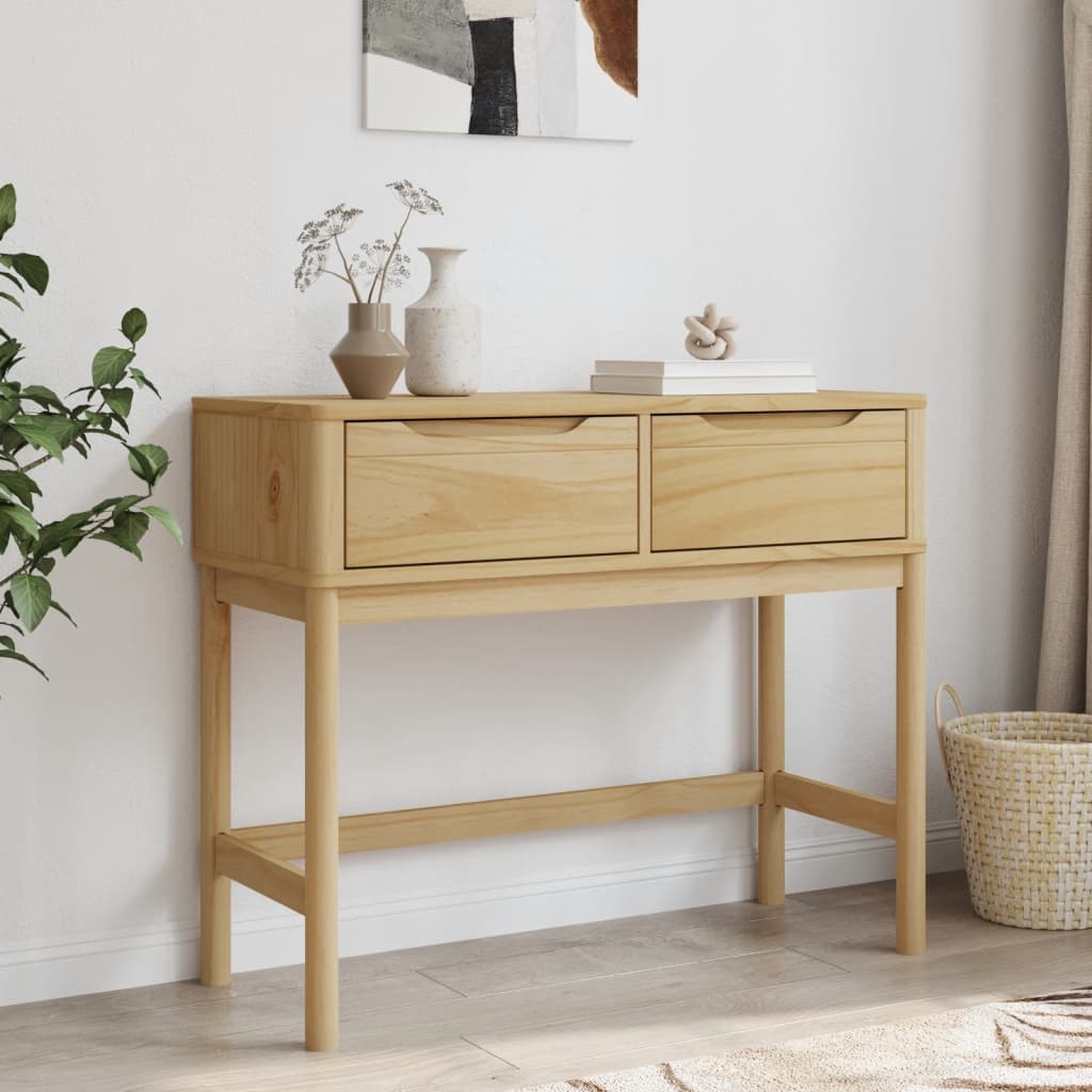 vidaXL Stolik konsolowy FLORO, woskowy brąz, 89,5x36,5x73 cm, sosnowy