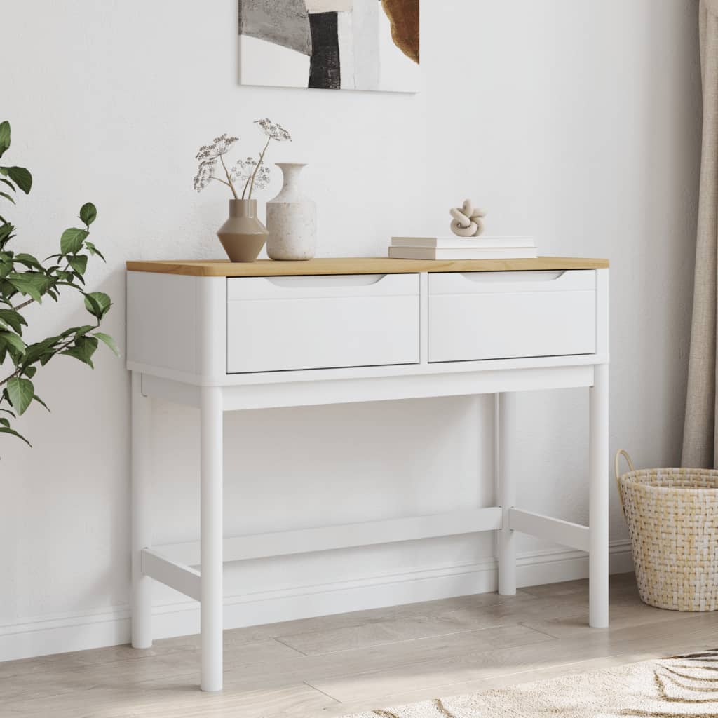 vidaXL Stolik konsolowy FLORO, biały, 89,5x36,5x73 cm, drewno sosnowe