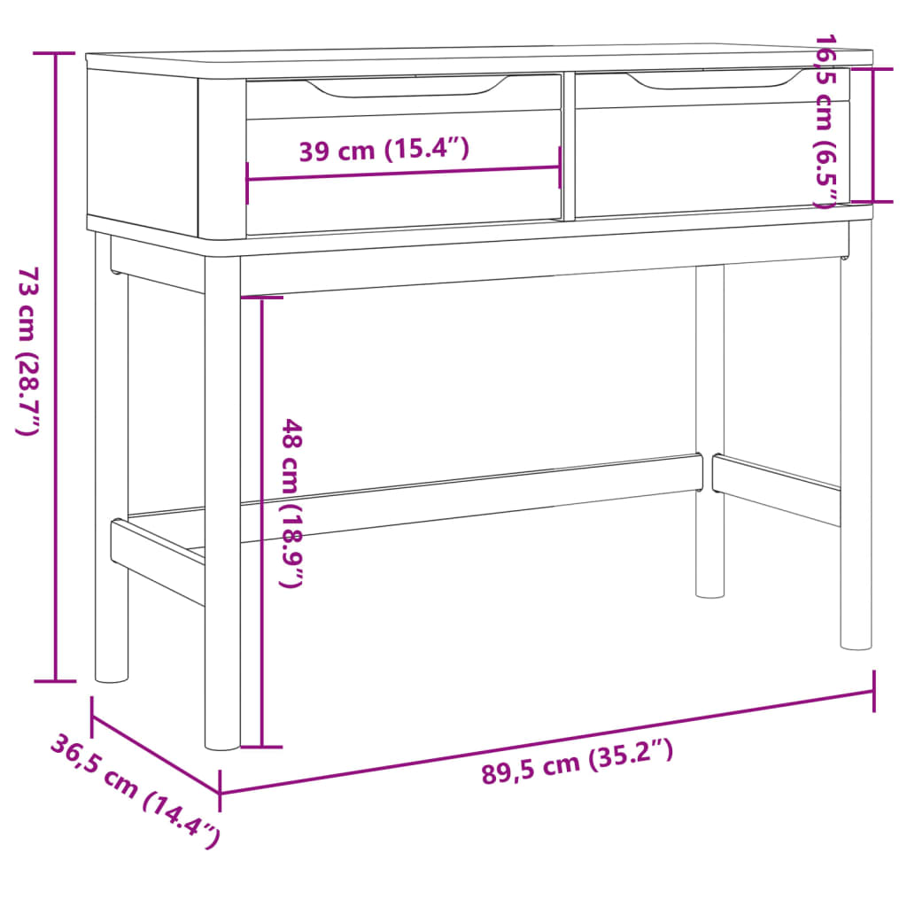 vidaXL Stolik konsolowy FLORO, biały, 89,5x36,5x73 cm, drewno sosnowe
