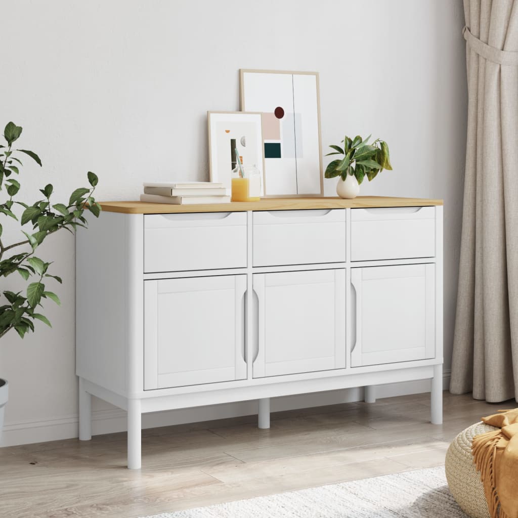 vidaXL Szafka FLORO, biała, 114x43x74 cm, lite drewno sosnowe