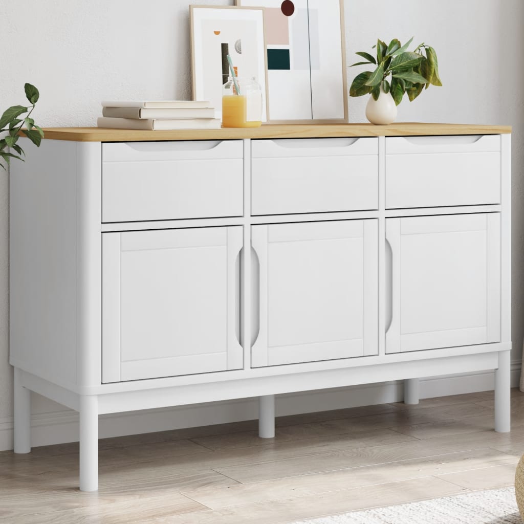 vidaXL Szafka FLORO, biała, 114x43x74 cm, lite drewno sosnowe