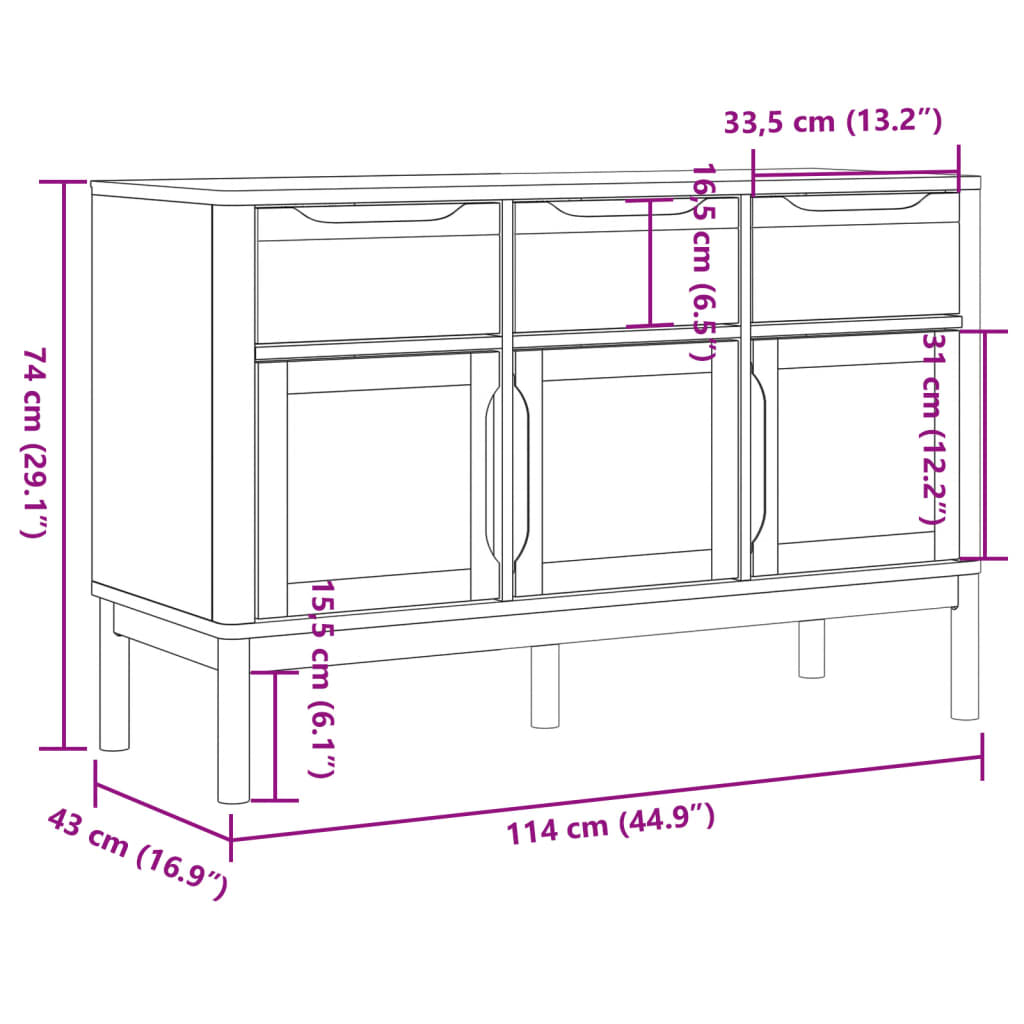 vidaXL Szafka FLORO, szara, 114x43x74 cm, lite drewno sosnowe