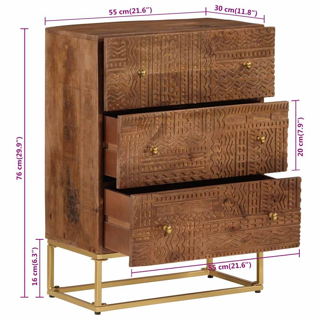 vidaXL Komoda, 55x30x76 cm, lite drewno mango i żelazo