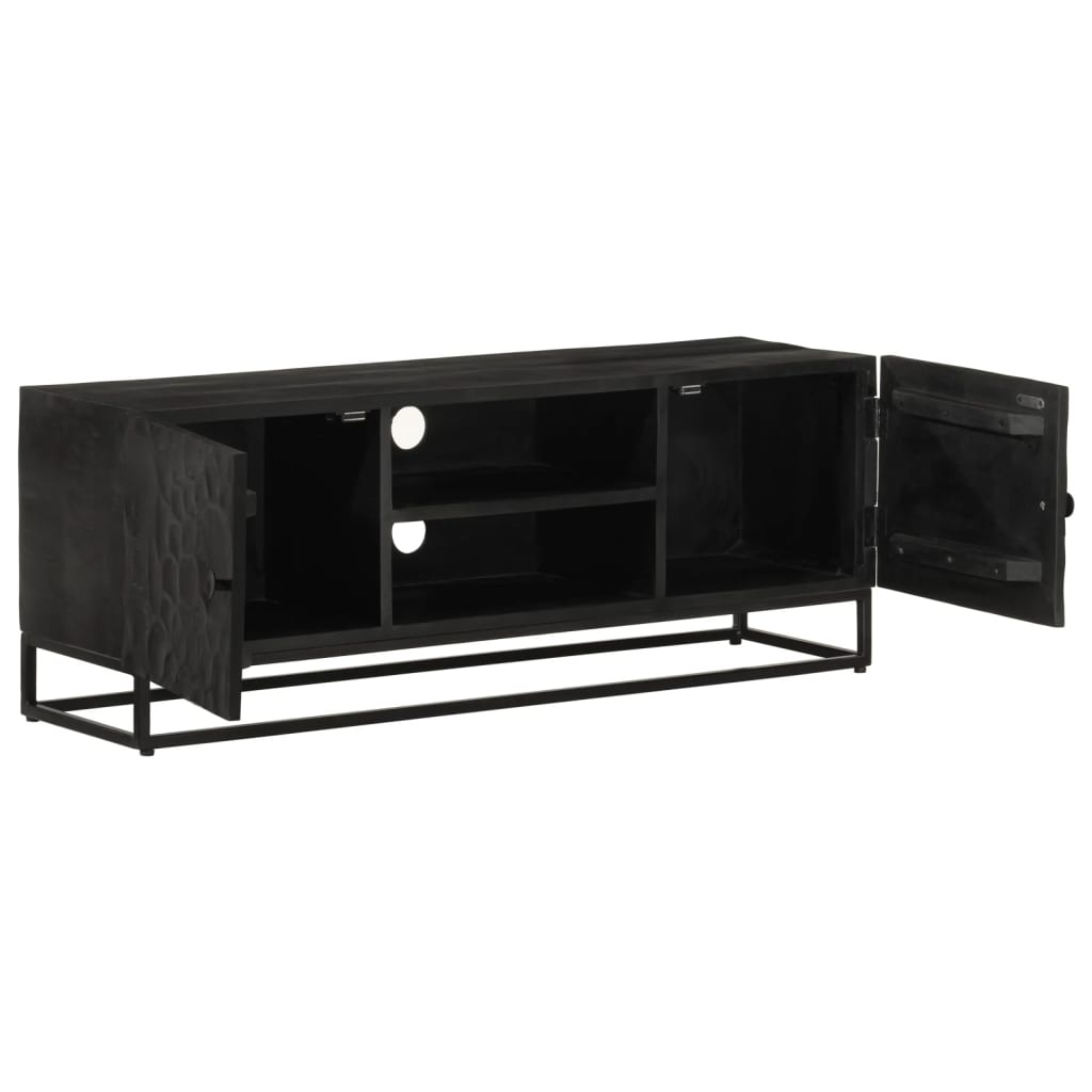 vidaXL Szafka pod TV, czarna, 110x30x40 cm, lite drewno mango i żelazo