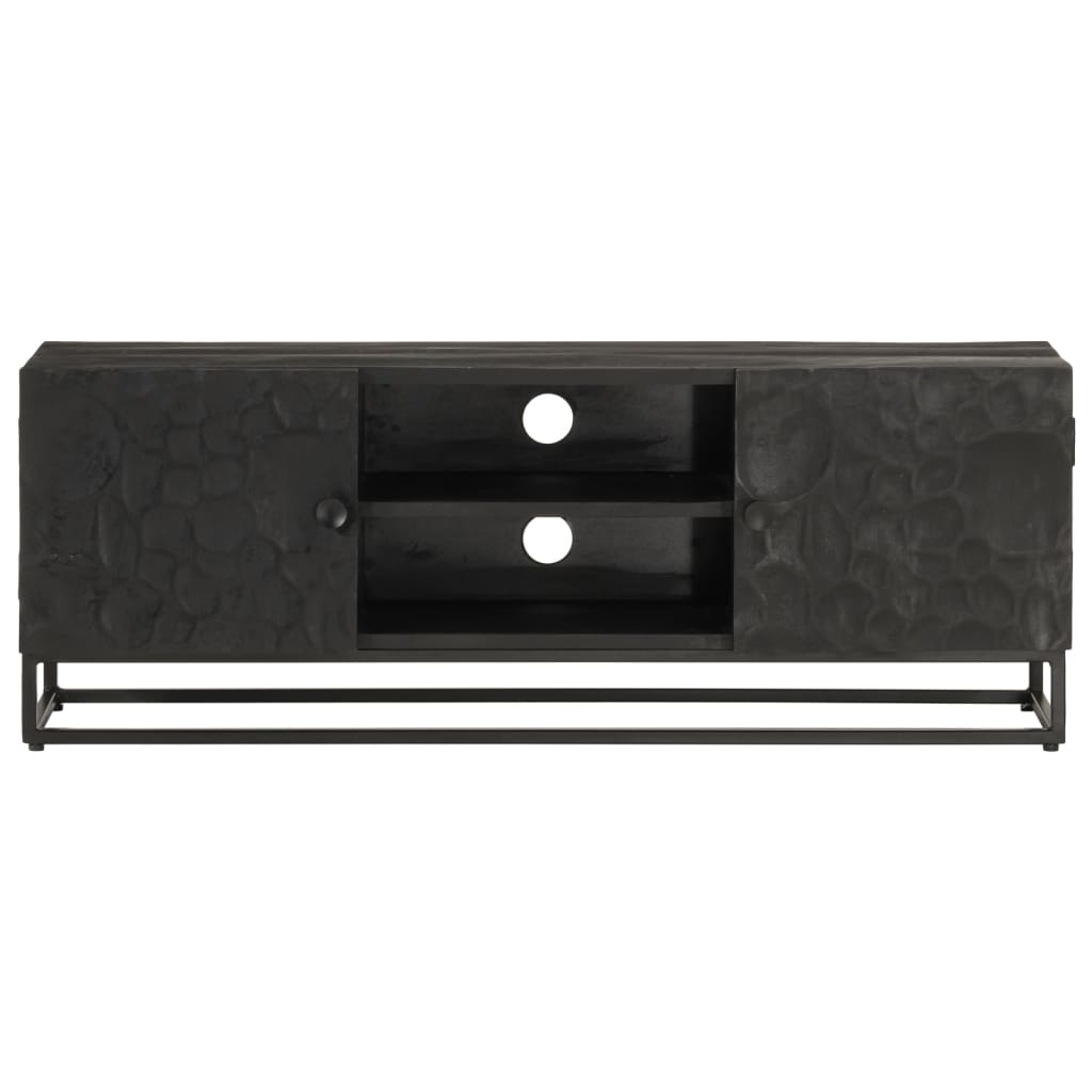 vidaXL Szafka pod TV, czarna, 110x30x40 cm, lite drewno mango i żelazo