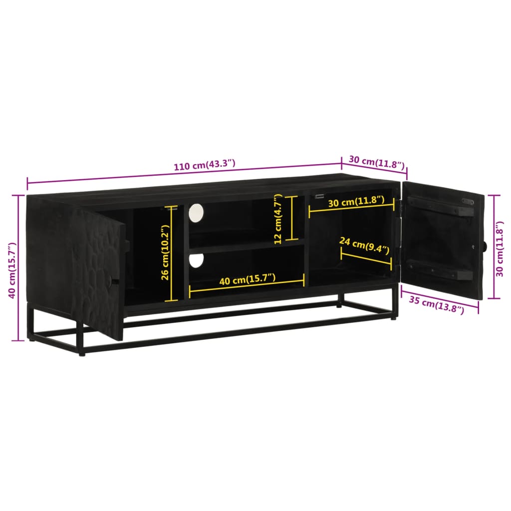 vidaXL Szafka pod TV, czarna, 110x30x40 cm, lite drewno mango i żelazo
