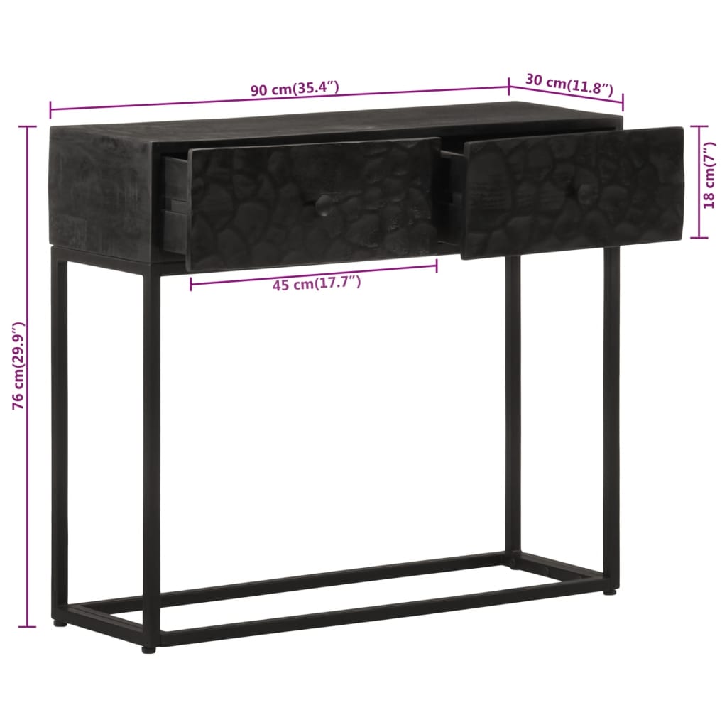 vidaXL Stolik konsolowy, czarny, 90x30x76 cm, drewno mango i żelazo