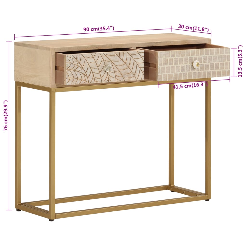 vidaXL Stolik konsolowy, 90x30x76 cm, lite drewno mango i żelazo