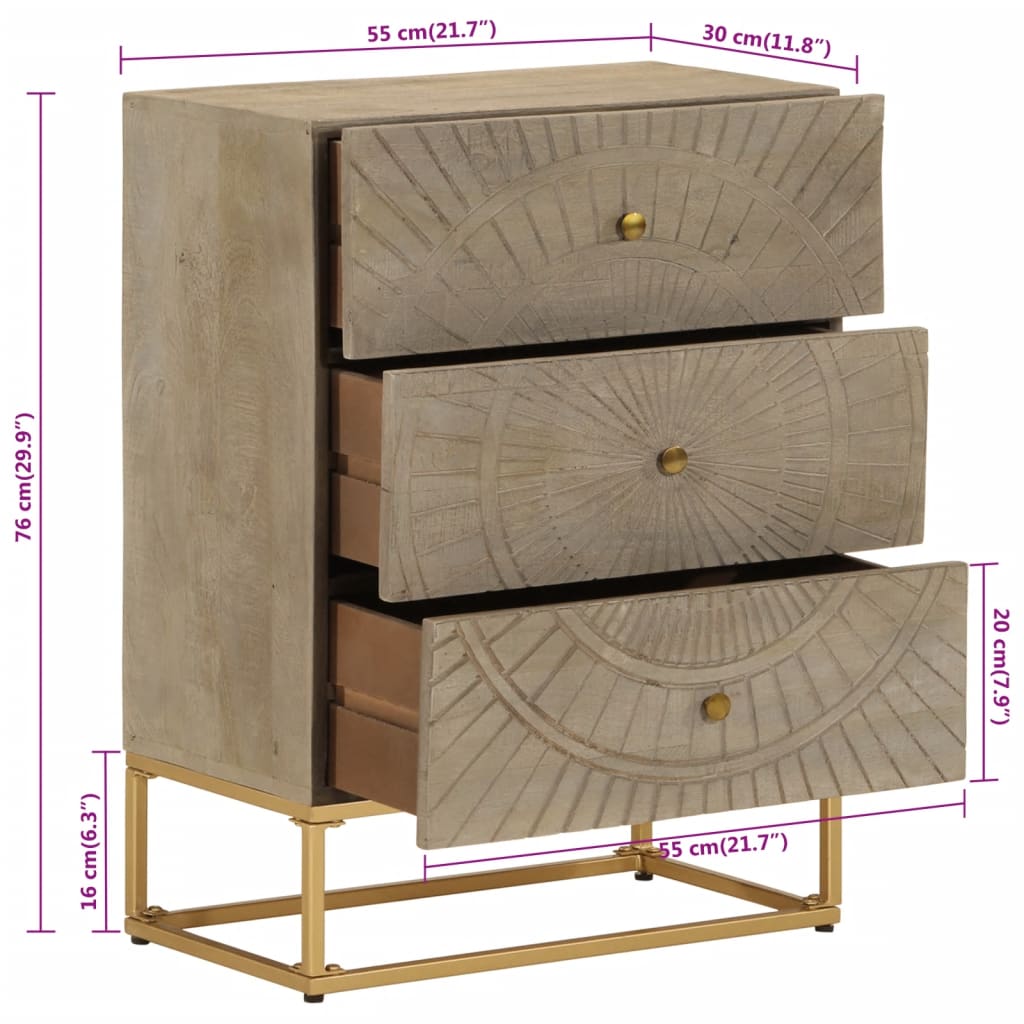 vidaXL Komoda, 55x30x76 cm, lite drewno mango i żelazo