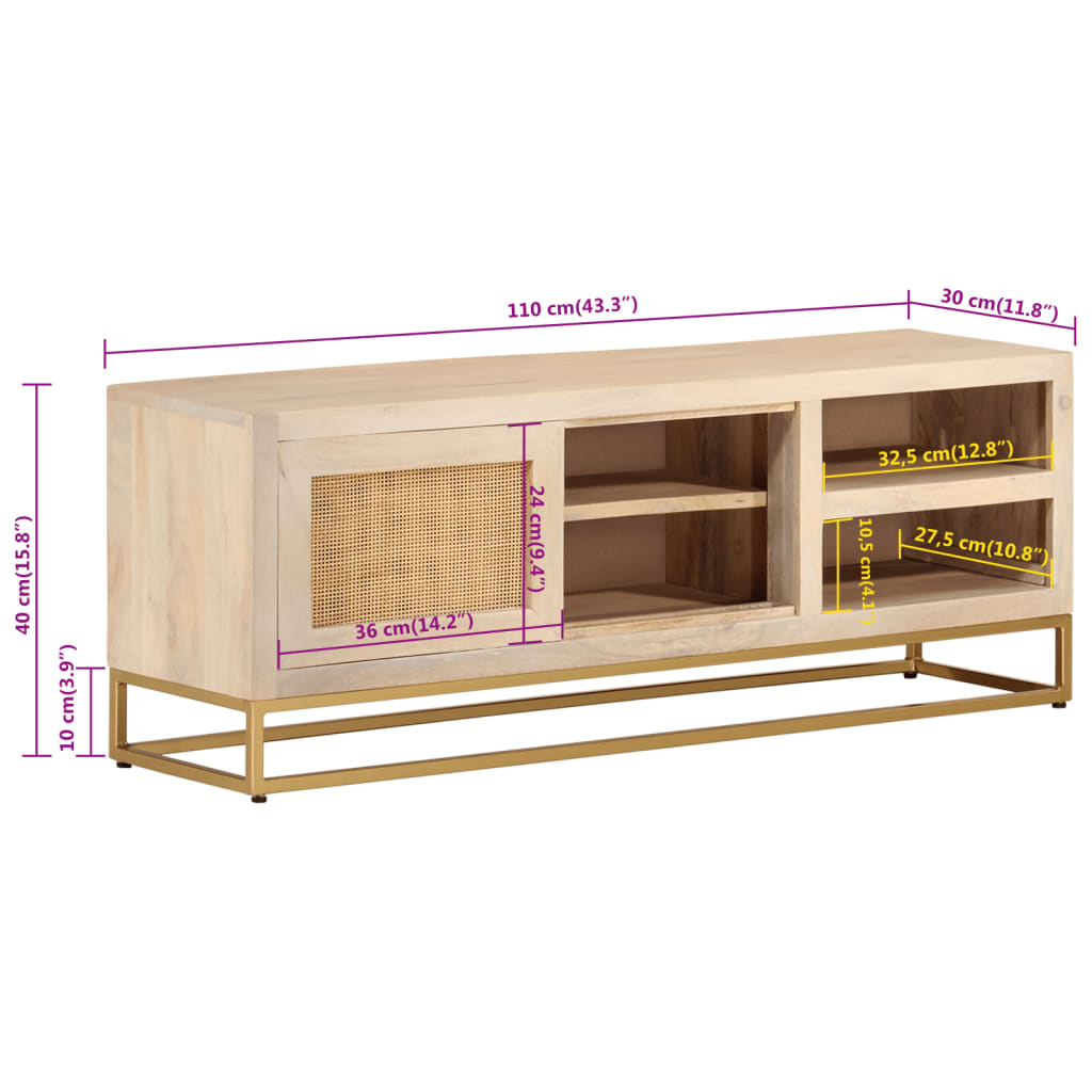 vidaXL Szafka pod TV, 110x30x40 cm, lite drewno mango i żelazo