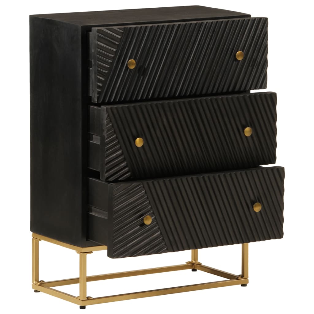 vidaXL Komoda, czarna, 55x30x76 cm, lite drewno mango i żelazo