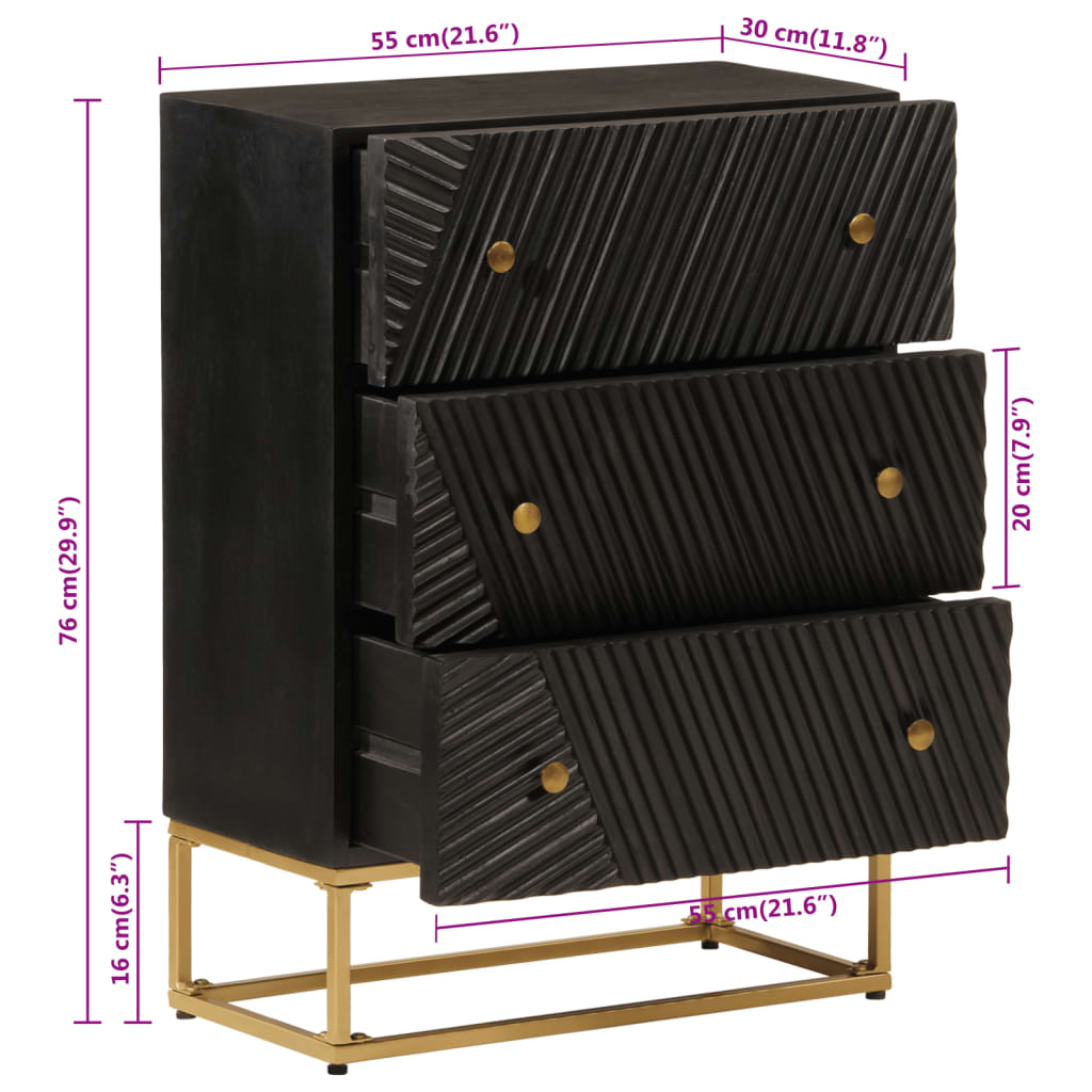 vidaXL Komoda, czarna, 55x30x76 cm, lite drewno mango i żelazo