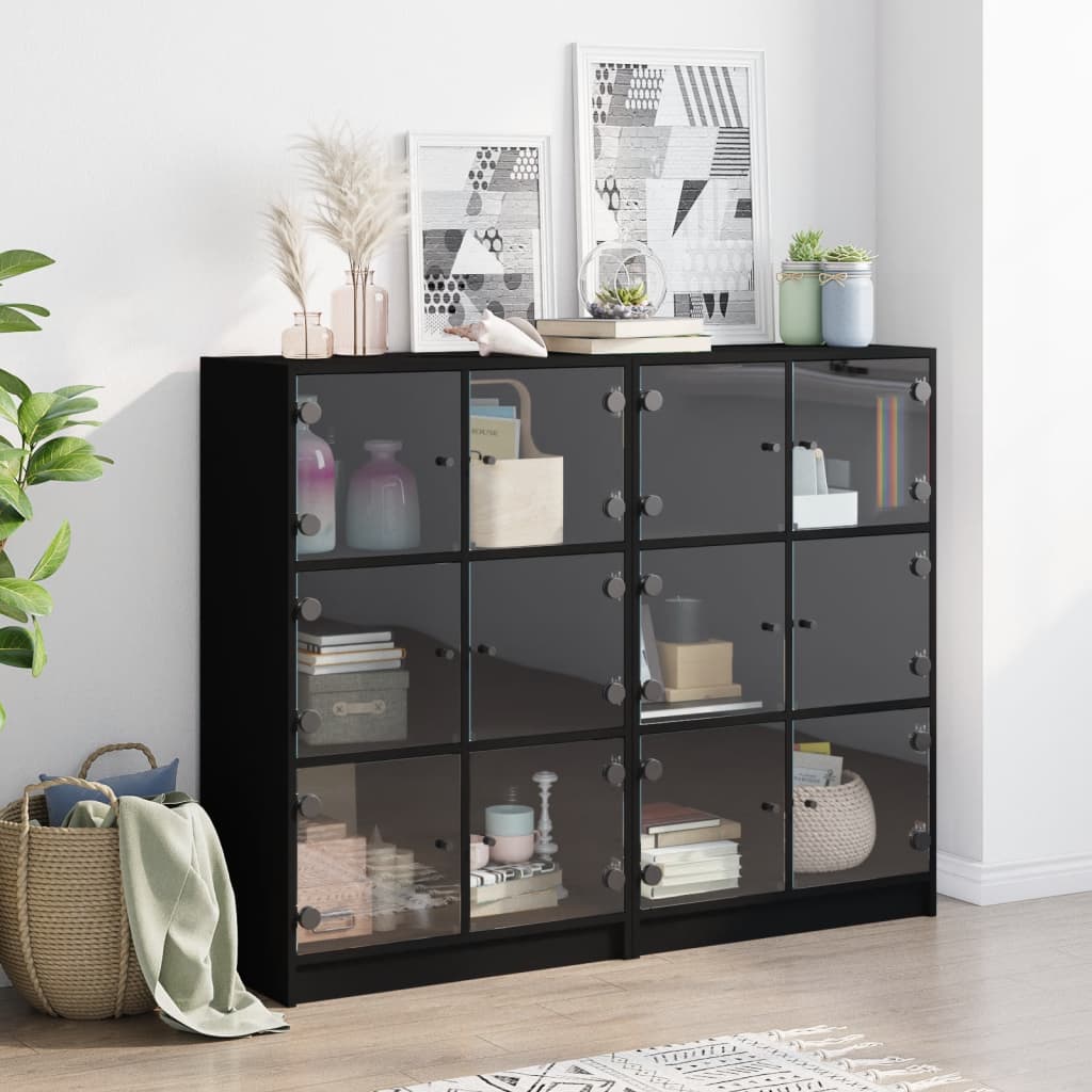 vidaXL Biblioteczka z drzwiczkami, czarna, 136x37x109 cm